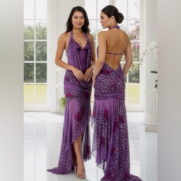 Elegant Purple Halter Hand Beaded Maxi Dress